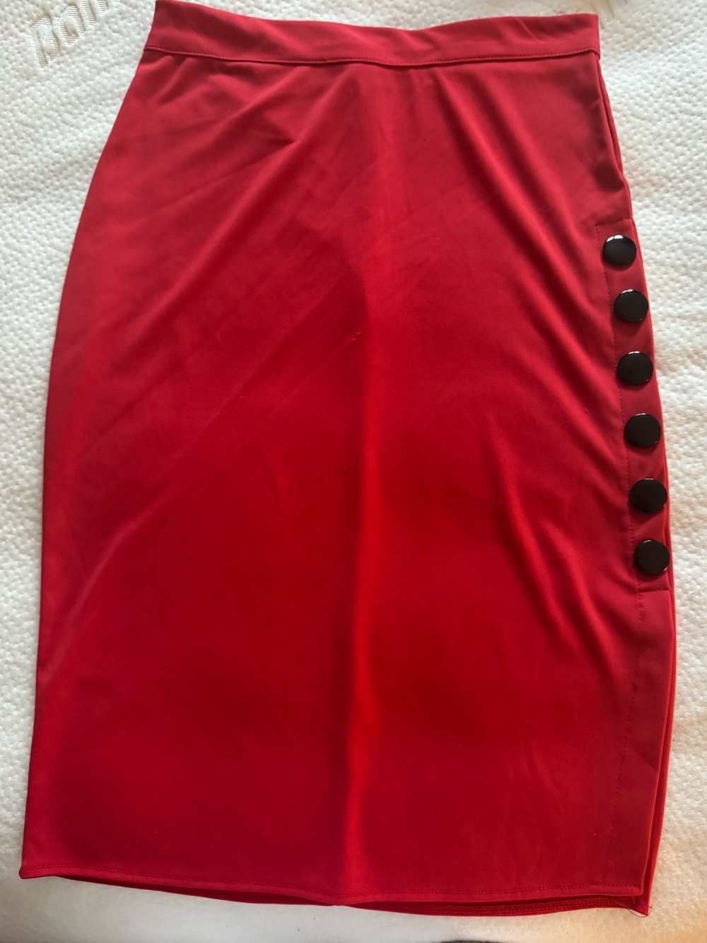 Sophisticated Red Pencil Skirt with Side Button Accents